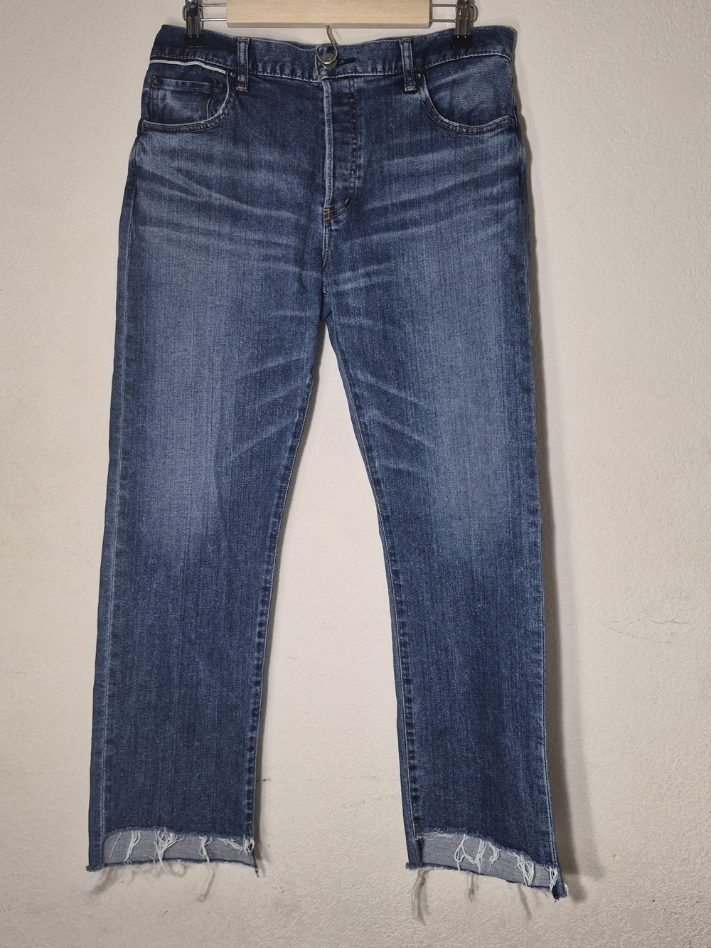 Moussy Vintage Jeans Harris Straight Leg Size 29 Button Fly Raw Hem Patch Denim